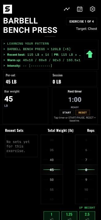 ShockSet live session logging interface